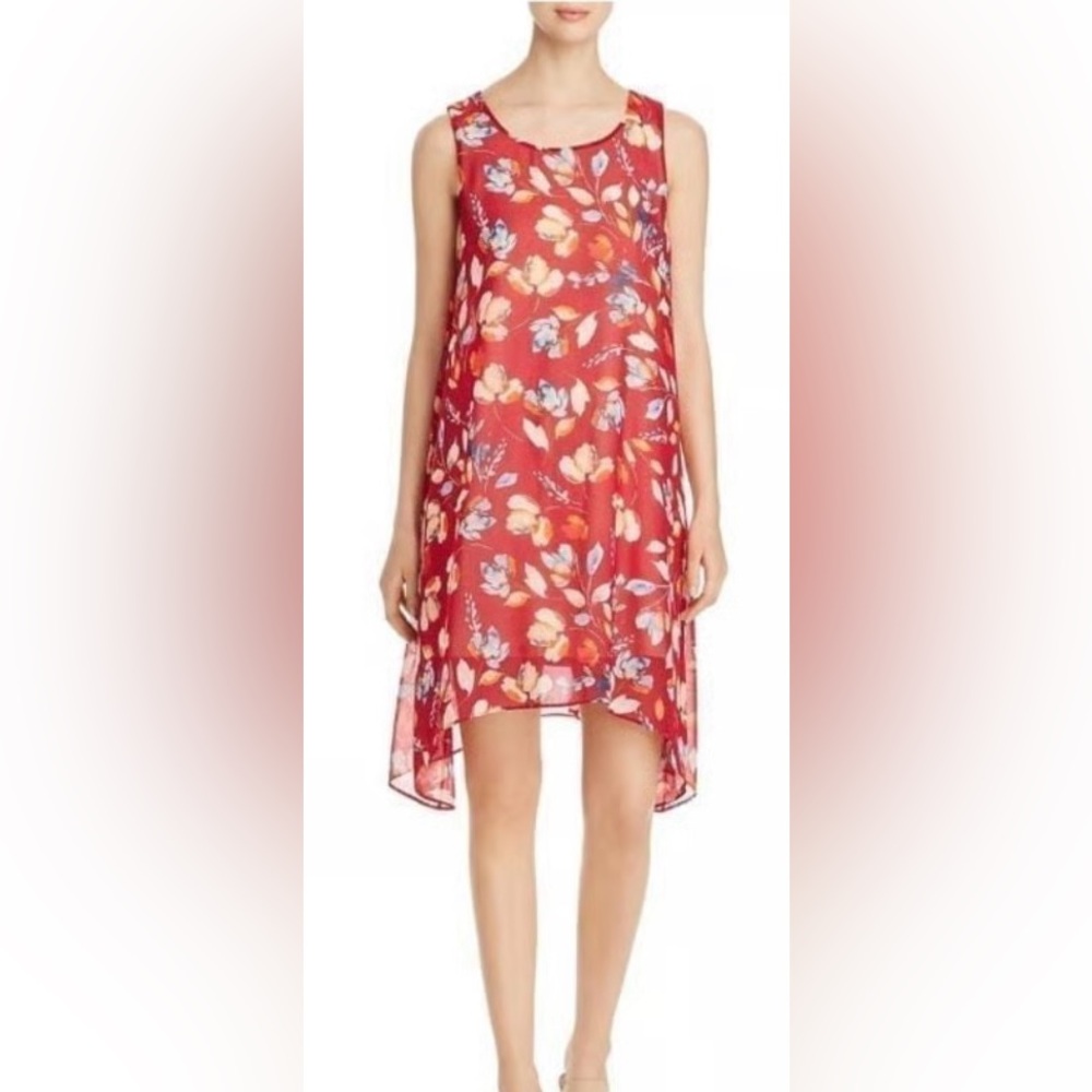 Donna Karan Beach Summery Floral Elegant Sleeveless Shift Dress Size:Large